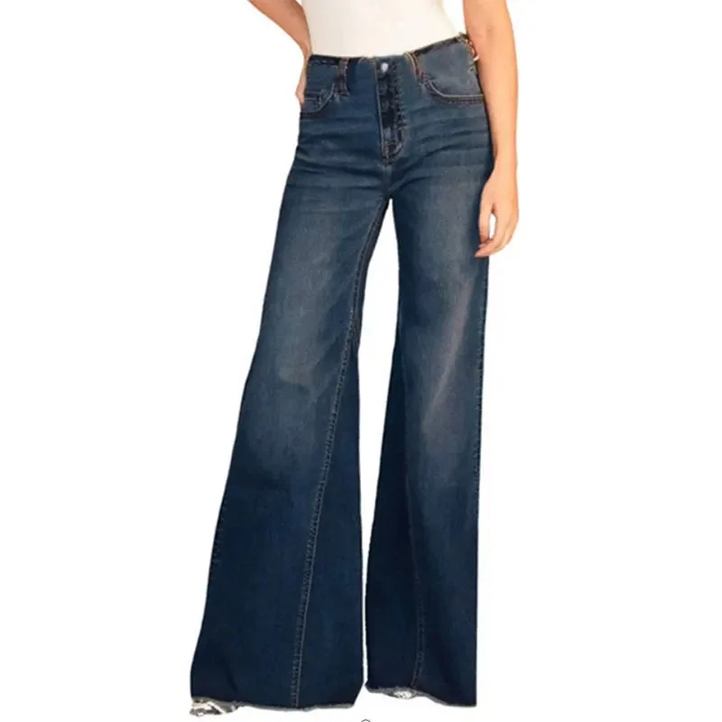 Vintage Streetwear Style Loose Wide Leg Flare Jeans Pants for Women