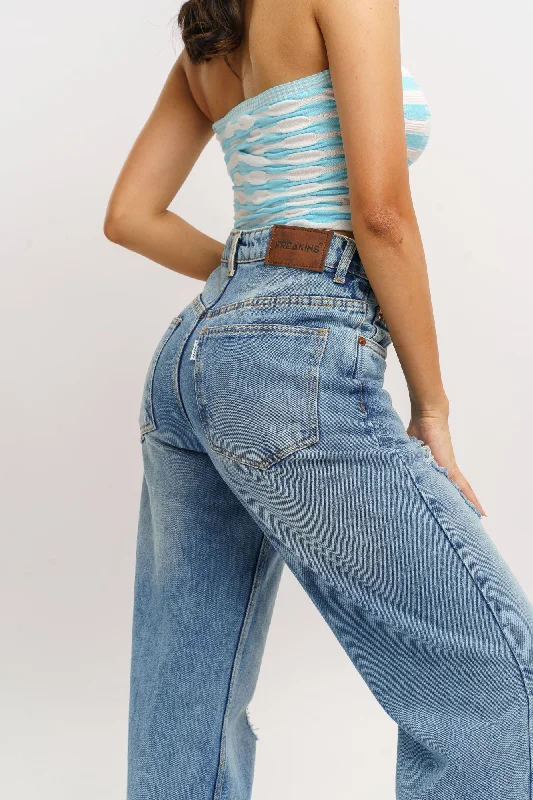 Windy Blue Distressed Wide Jeans