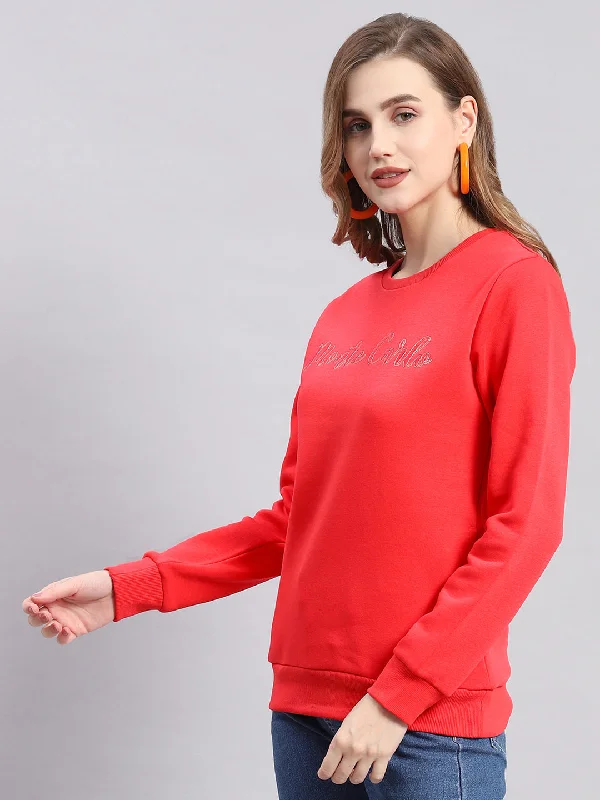 Women Coral Embroidered Round Neck Full Sleeve Sweatshirts