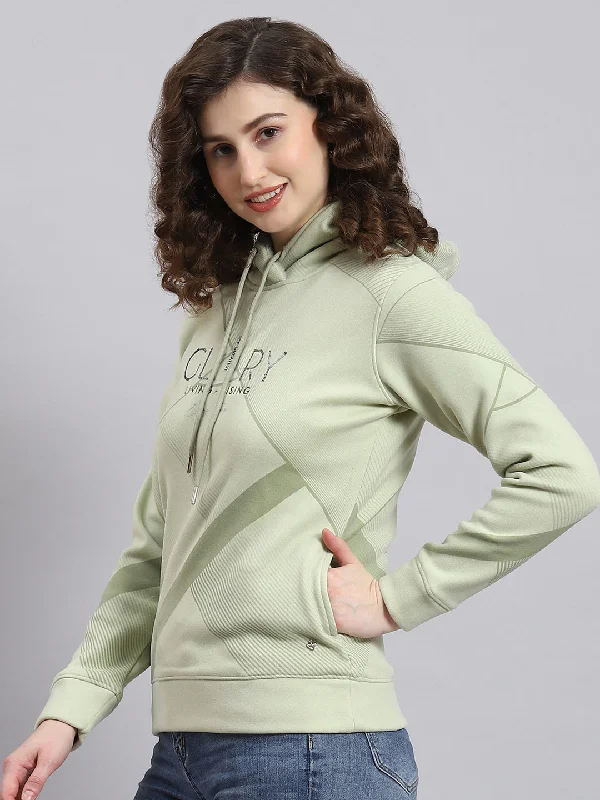 Women Green Printed Hooded Full Sleeve Sweatshirt