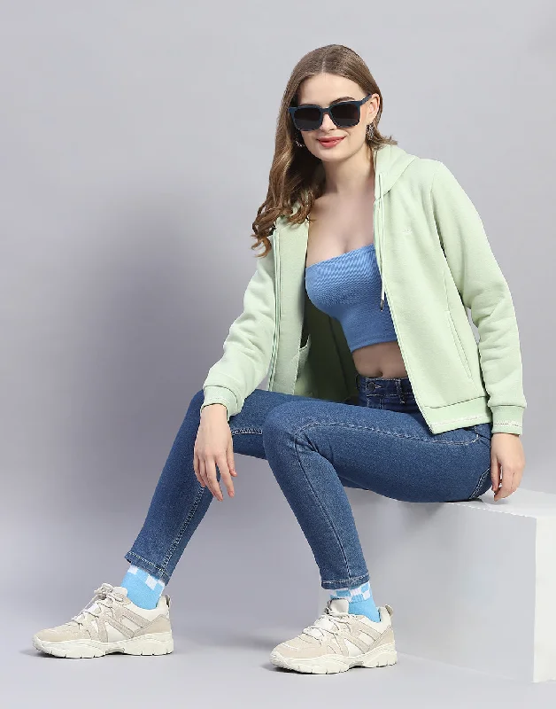 Women Green Solid Hooded Full Sleeve Sweatshirt