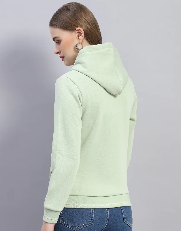 Women Green Solid Hooded Full Sleeve Sweatshirt