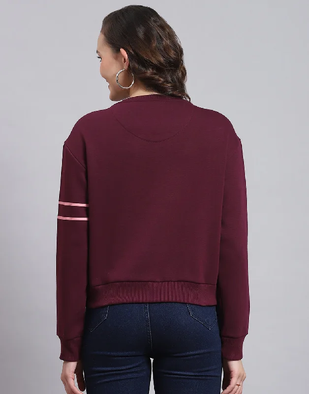 Women Maroon Printed Round Neck Full Sleeve Sweatshirt