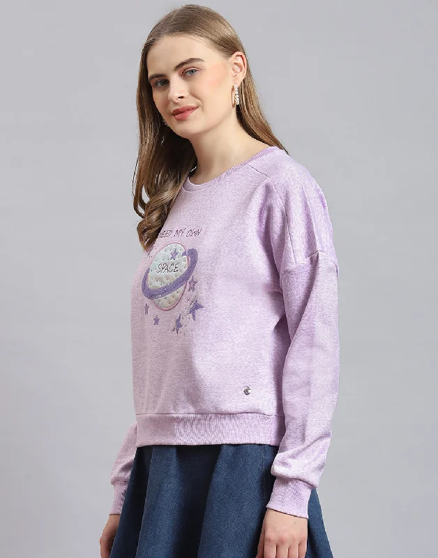 Women Purple Embellished Round Neck Full Sleeve Sweatshirt