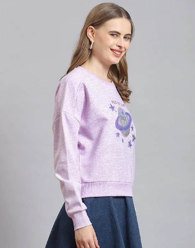 Women Purple Embellished Round Neck Full Sleeve Sweatshirt