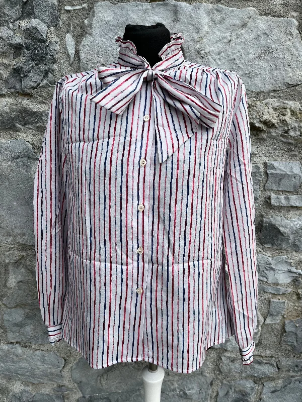 70s brown stripes blouse with a bow uk 12