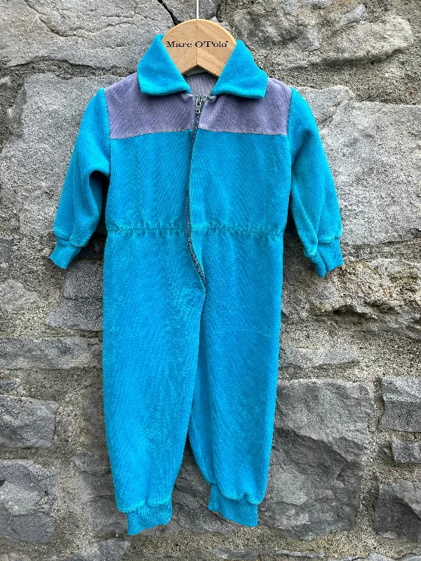 80s blue velour boilersuit 3-6m (62-68cm)