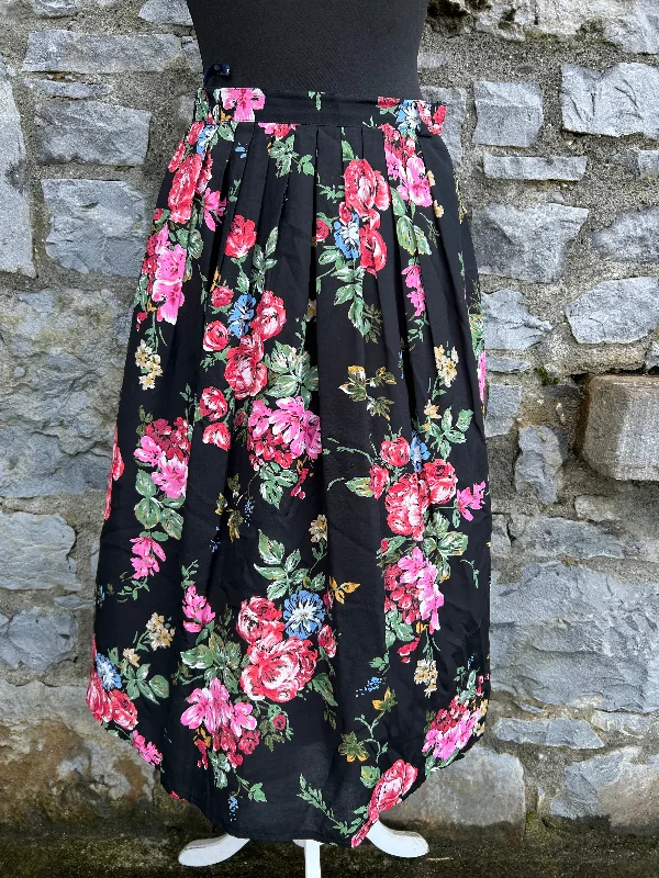 80s pink flowers black skirt uk 8-10