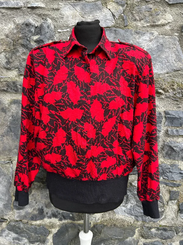 80s red floral blouse uk 14