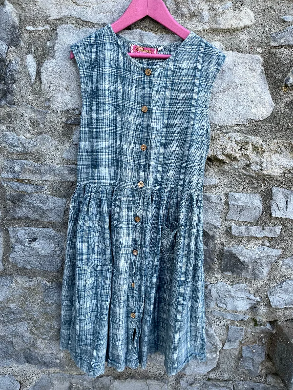 90s blue check dress  8-9y (128-134cm)