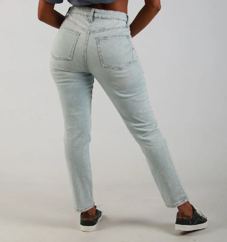 ACID WASH DENIM JEANS WITH RIPS – LIGHT BLUE