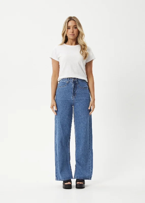 AFENDS Womens Bella - Hemp Denim Wide Leg Baggy Jean - Worn Blue