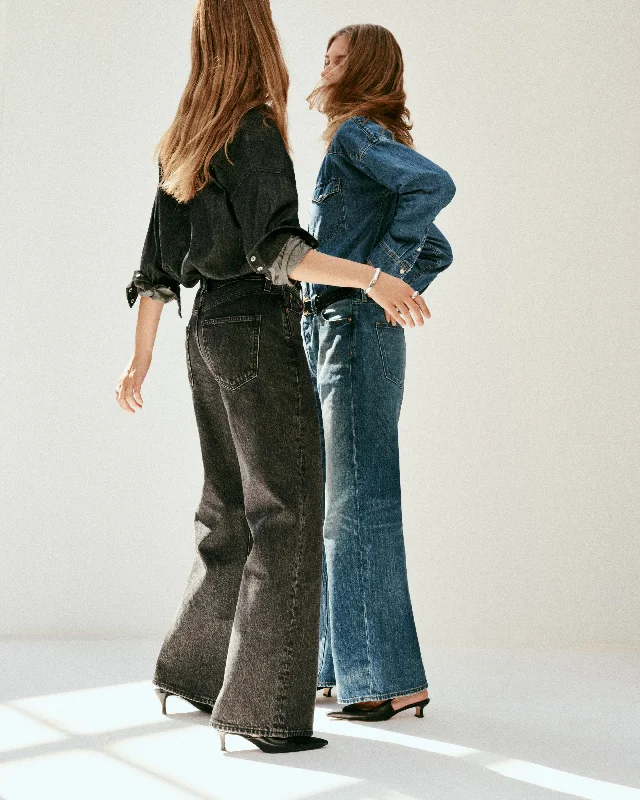 Alek Relaxed Wide Leg Pant In Black Denim