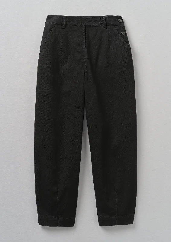 Black Denim Side Button Trousers | Black