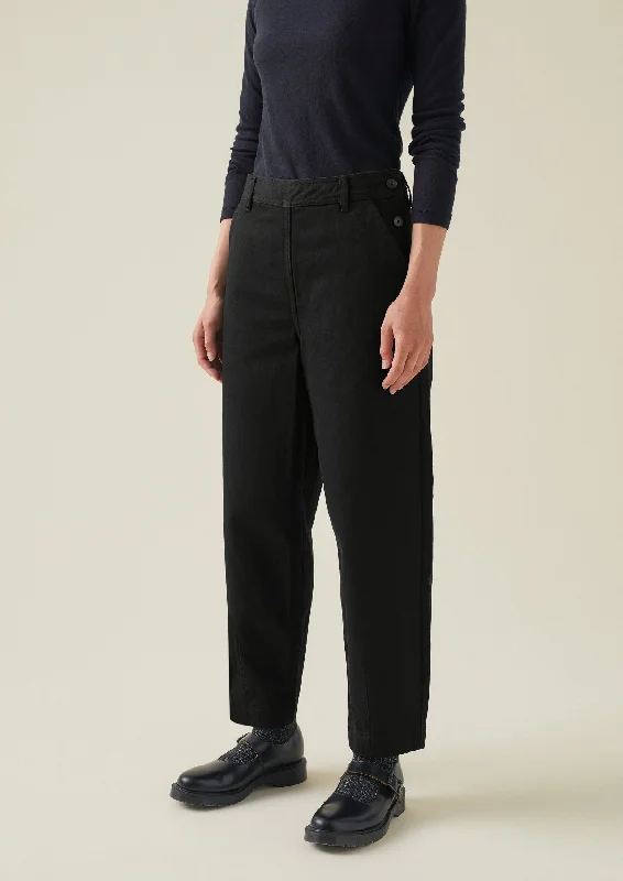 Black Denim Side Button Trousers | Black