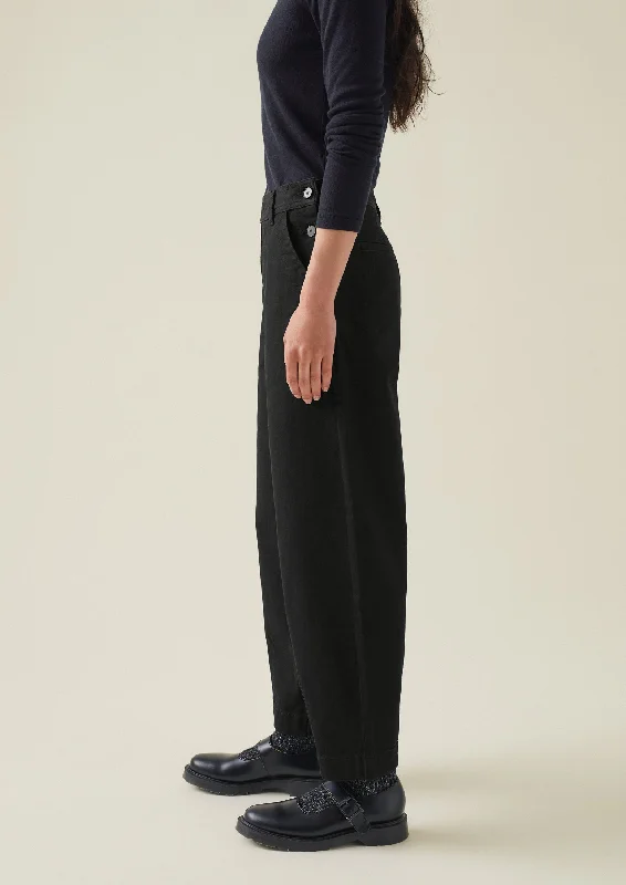 Black Denim Side Button Trousers | Black