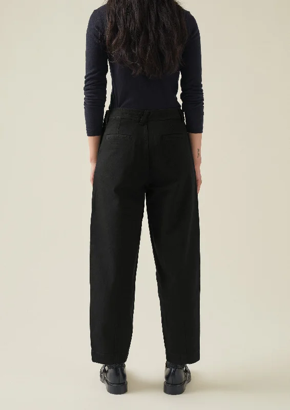 Black Denim Side Button Trousers | Black