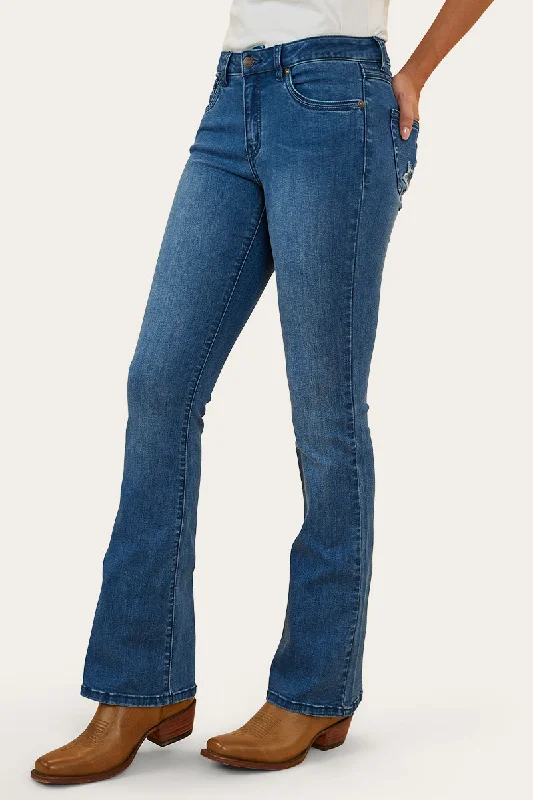 Caroline Rodeo Womens Mid Rise Bootleg Jean - Vintage Blue Wash