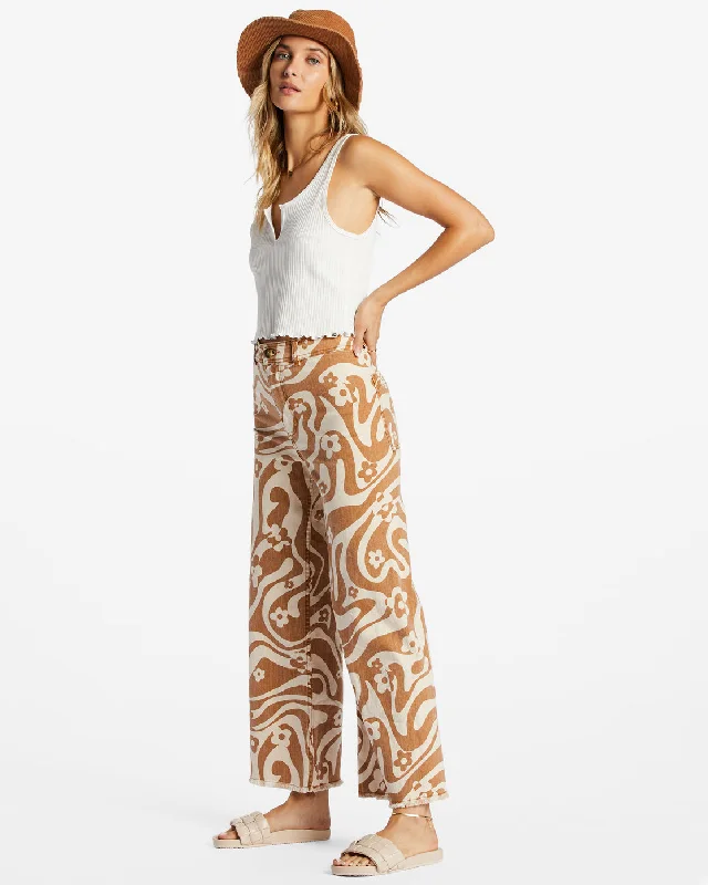 Free Fall Print Wide Leg Pants - Cider