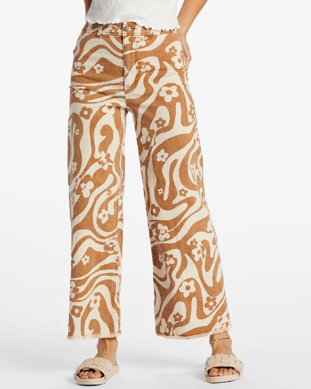 Free Fall Print Wide Leg Pants - Cider