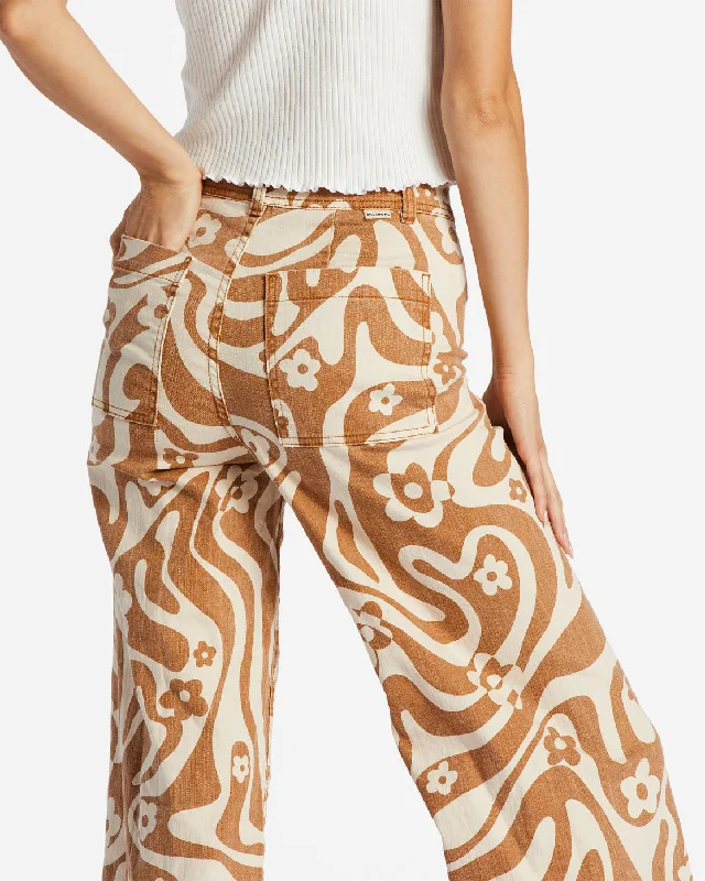 Free Fall Print Wide Leg Pants - Cider