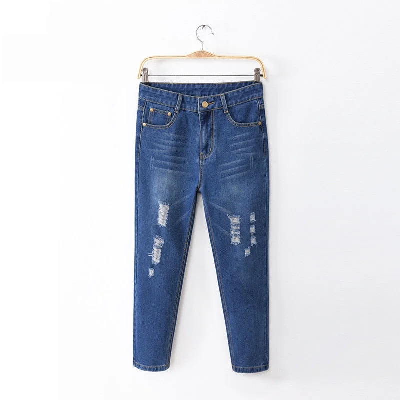 New Jeans For Women Plus Size Cotton Fashion Hole Feet Design Jeans Simple Summer Style Loose Jeans Ankle-Length Pants Hole Cool