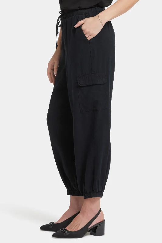 Relaxed Cargo Ankle Pull-On Pants - Overdye Black