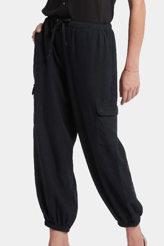 Relaxed Cargo Ankle Pull-On Pants - Overdye Black