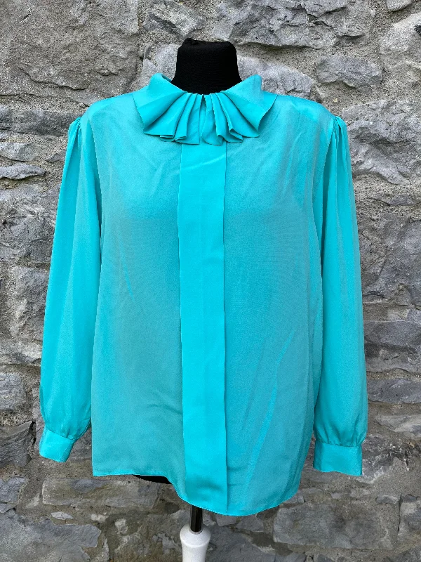 80s blue shirt with ruffled collar uk 14-16