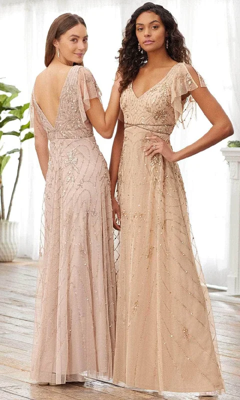 Adrianna Papell Platinum 40369 - Floral Beaded V-neck Evening Dress Pencil Length Work