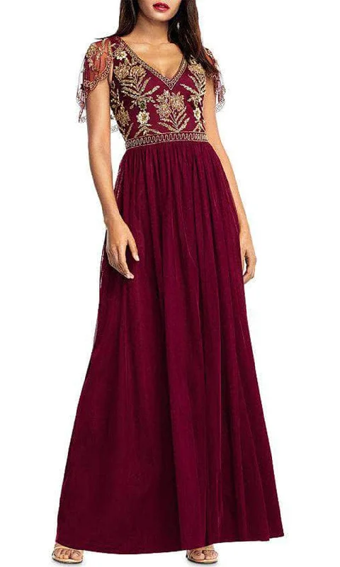 Aidan Mattox MD1E204197 - Short Sleeves V-Neck Evening Dress Tunics Bridal satin