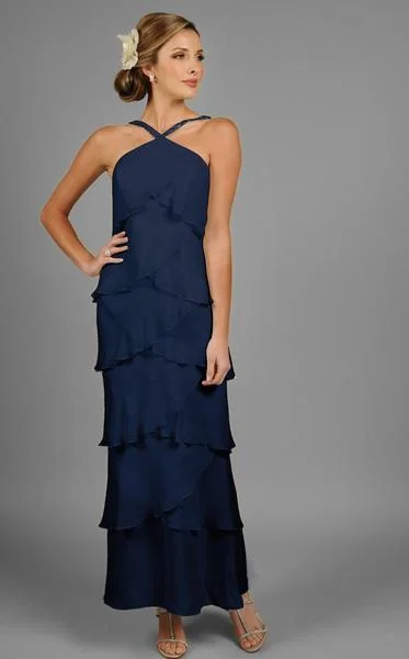 Alexander by Daymor - Halter Tiered Sheath Long Evening Dress 3451 Tunics Wedding white