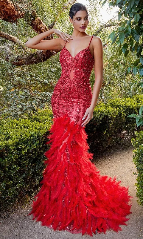 Andrea and Leo - V-Neck Feather Mermaid Evening Dress Tunics Fashionable trendy