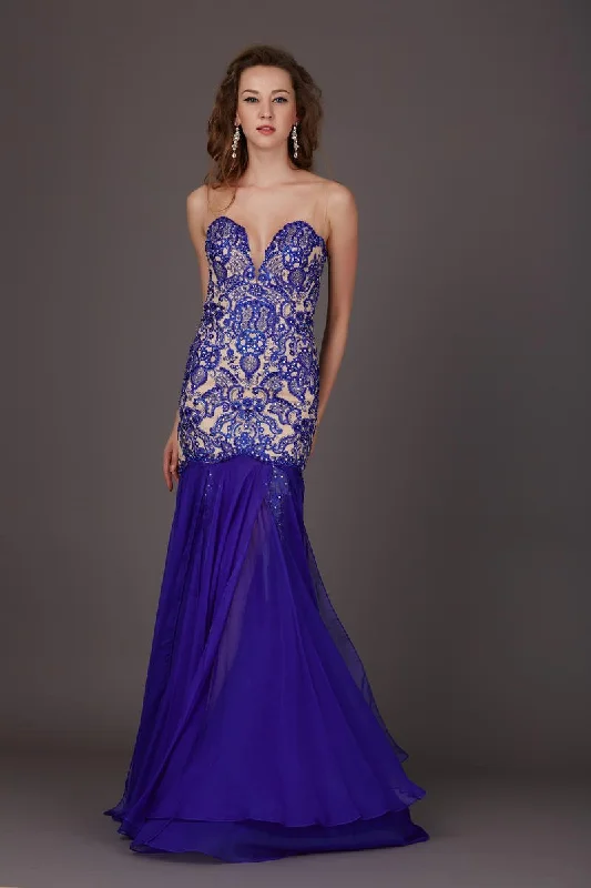 Angela & Alison - 61205 Beaded Strapless Fitted Evening Dress - 1 pc Royal Blue/Nude in Size 16 Available Tunics Trousers formal