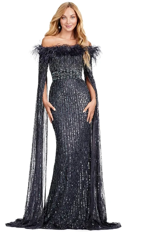 Ashley Lauren 11429 - Feather Detail Off-Shoulder Evening Dress Tunics Business professional