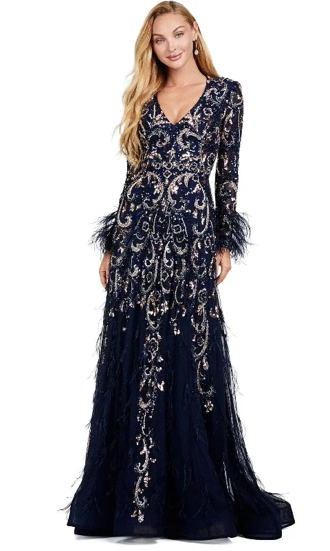 Ashley Lauren 11435 - Beaded Long Sleeve Evening Dress Tunics Gym athletic