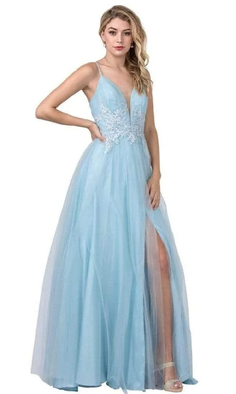 Aspeed Design - L2381 Plunging V-Neck Slit Evening Dress Satin Halter Glamorous