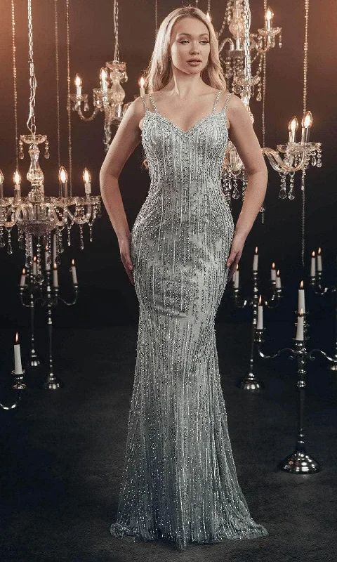 Chic and Holland HF110113 - Dual Strap Beaded Evening Dress sweetheart Neckline Romantic