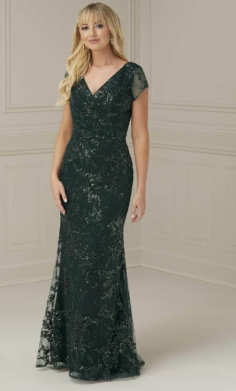 Christina Wu Elegance 17107 - Sequin Lace Sheath Evening Dress Cowl Neckline Elegant