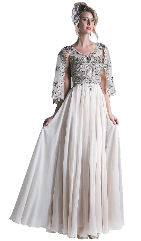 Cinderella Divine - Cape Sleeves Beaded A-line Evening Dress Tunics stripes playful