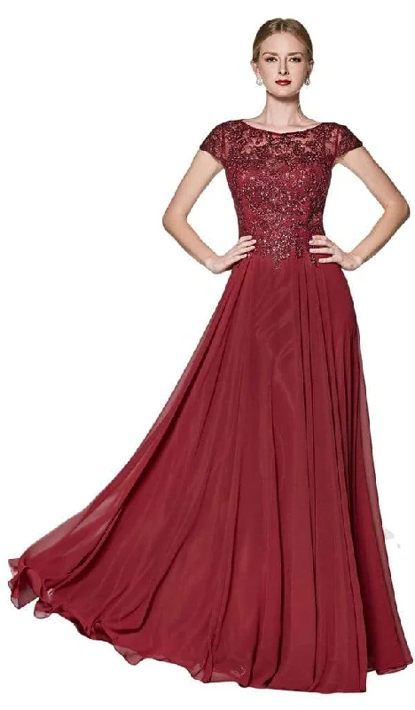 Cinderella Divine - CD0126 Beaded A-Line Short Sleeve Evening Dress - 1 pc Burgundy In Size S Available Tunics Floral girly
