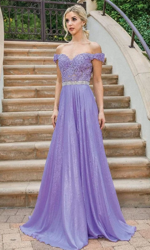 Dancing Queen - 4238 Off Shoulder A-Line Evening Dress Boatneck Modish Everyday