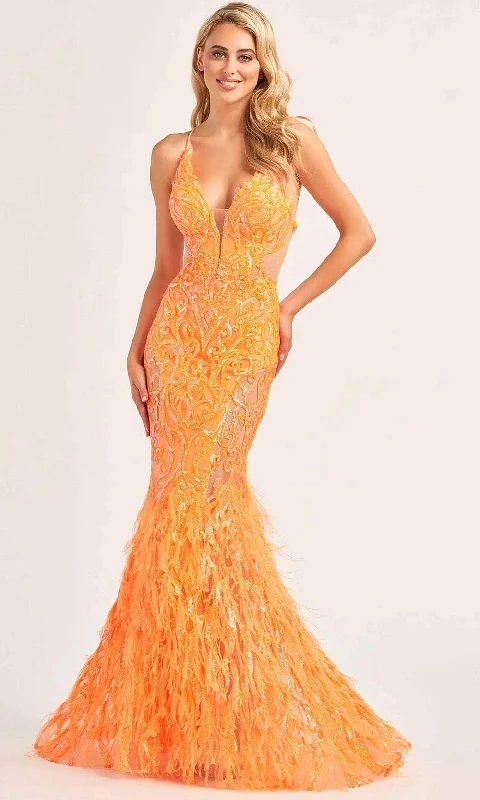 Ellie Wilde EW35006 - Feather Sequin Evening Dress Peplum Ruffle Cocktail