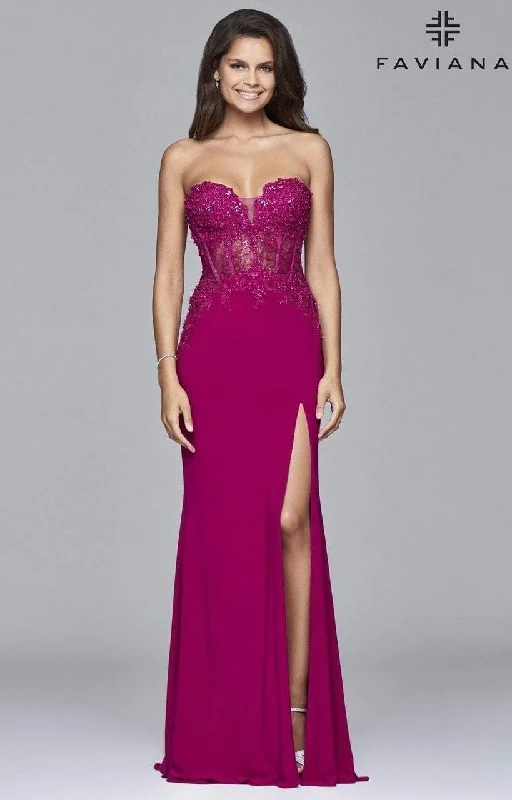 Faviana 9412 Long Jersey Evening Dress With Sequin Bodice -1 pc Berry in Size 14W Available Tunics Travel practical