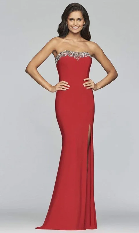 Faviana - S10200 Strapless Beaded Neckline High Slit Evening Dress Mermaid Tail Wedding