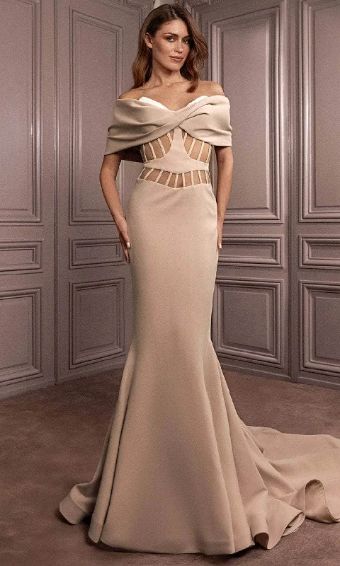 Gatti Nolli Couture GA-7041 - Twist Foldover Evening Dress Sequined Elegant Party