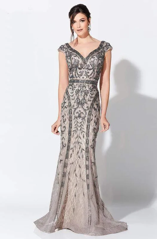 Ivonne D for Mon Cheri - Bead Embellished V-Neck Sheath Evening Dress 119D42 Tunics Sale discount