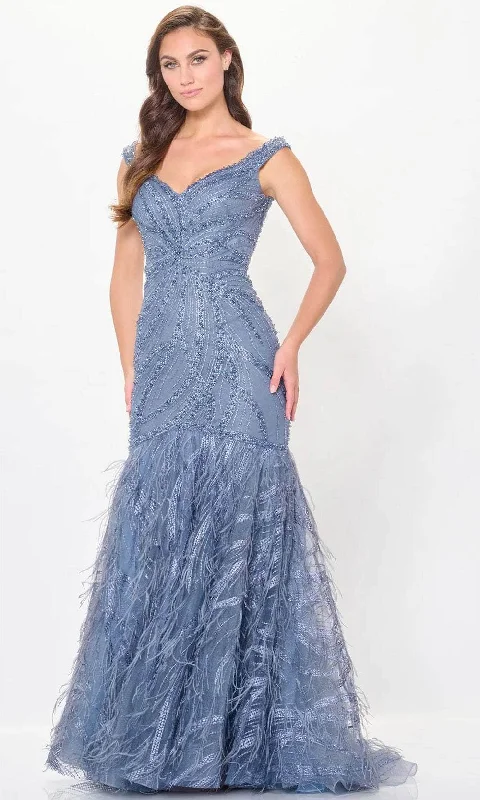 Ivonne D ID6213 - Feathered Flare Evening Dress Tunics Top Casual