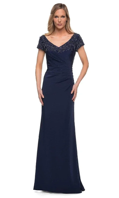 La Femme - V-Neck Fitted Evening Dress 28321SC Shift Classic Vintage
