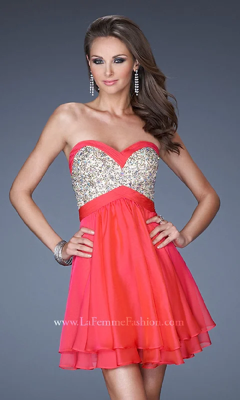 La Femme Beaded-Bodice Short Tiered Party Dress Tunics Plaid country